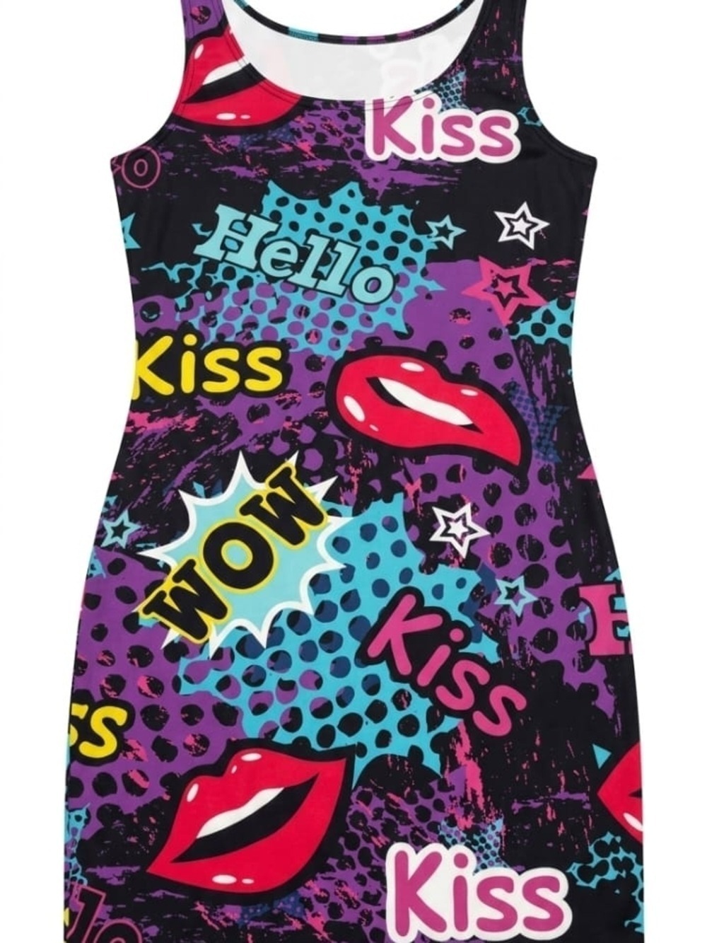 Graphic Pop Art Mini Dress with Red Lip Print